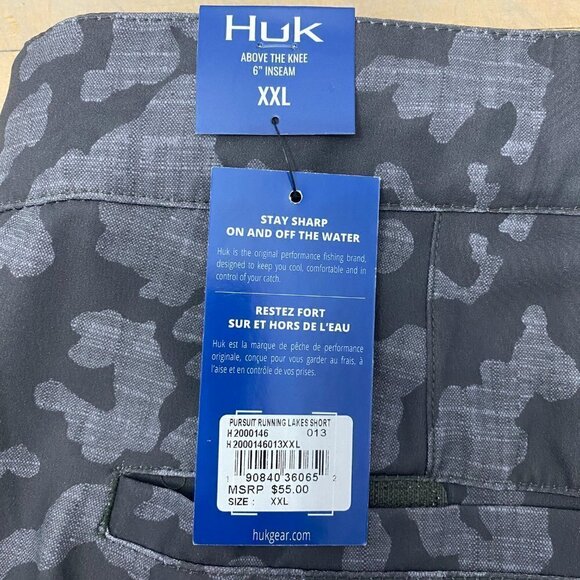 HUK Performance Pursuit Running Lakes Gray Camo Fishing 6" Shorts Men's Size XXL - Picture 12 of 12